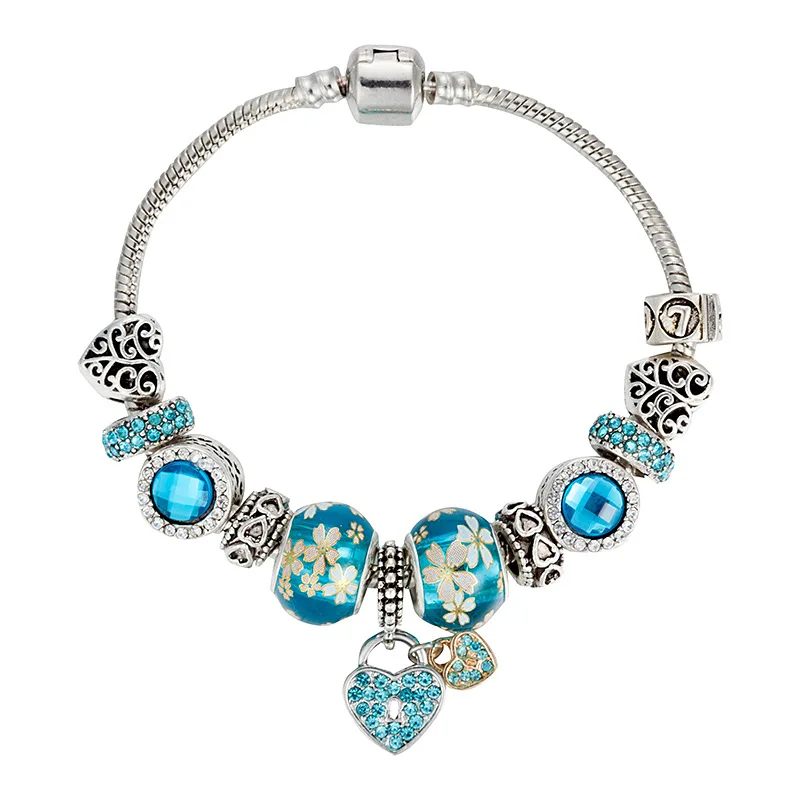 Fashion blue Crystal beads Love Pendant Bangle New Style charm Bracelet for women, Silver
Fashion blue Crystal beads Love Pendant Bangle New Style charm Bracelet for women, Silver