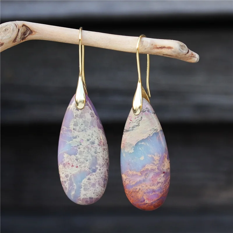 Chic Gold Natural Stone Purple Teardrop Jasper Drop Earrings Women Bijoux Geometric Daily Wear Jewelry Wholesale
Chic Gold Natural Stone Purple Teardrop Jasper Drop Earrings Women Bijoux Geometric Daily Wear Jewelry Wholesale
