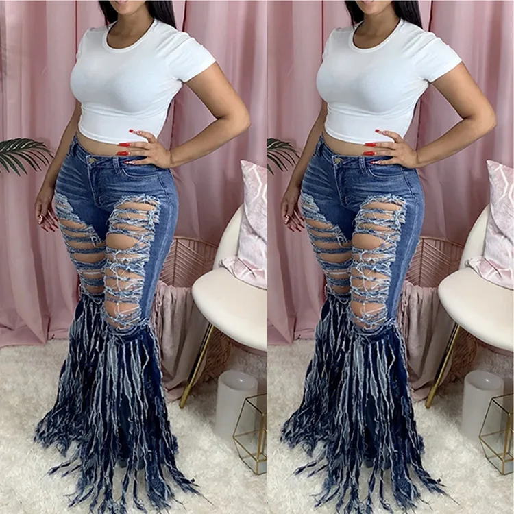 Spring women macrame flared trousers High waist black Blue bell bottom ripped denim jeans fashion Trendy Wide leg pants, Dark blue
Spring women macrame flared trousers High waist black Blue bell bottom ripped denim jeans fashion Trendy Wide leg pants, Dark blue