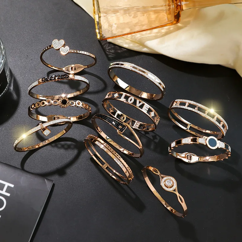 Crystal Rhinestone Women Designer Bangle Bracelet Charms Stainless Steel, Gold/silver/rose gold
Crystal Rhinestone Women Designer Bangle Bracelet Charms Stainless Steel, Gold/silver/rose gold