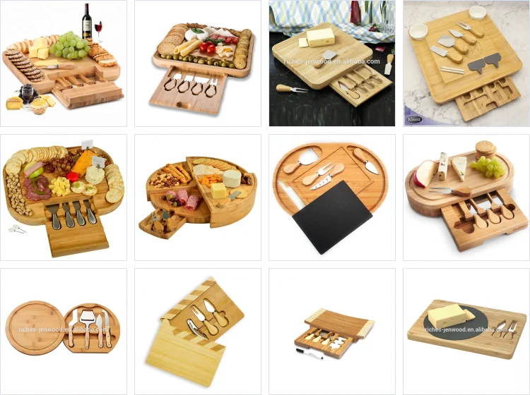 Natural round bamboo cheese board with drawer