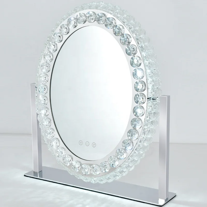 

Oval large led crystal makeup mirror ins with light dressing mirror Internet Celebrity desktop light luxury fill light mirror, White