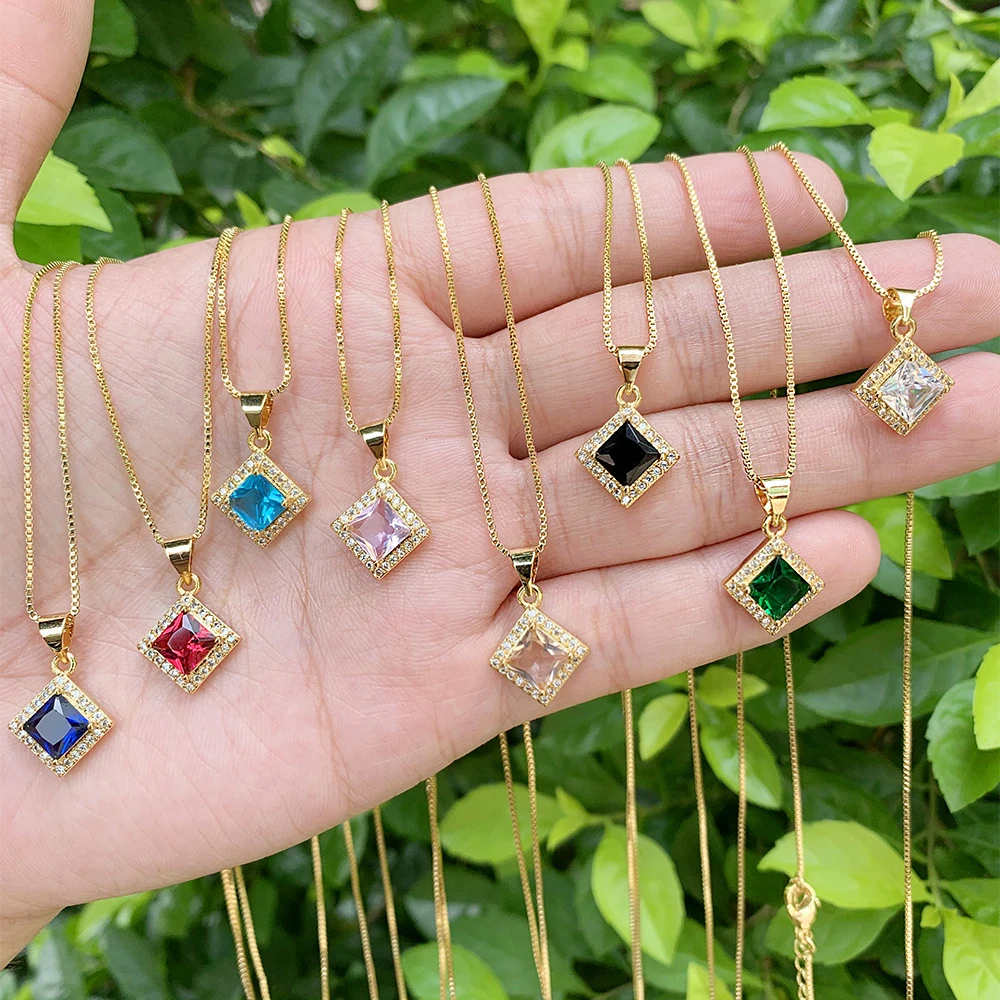 Square pendant Retro Style Delicate plated box chain necklace Cubic zirconia micro-framed edge Corful square pendant
Square pendant Retro Style Delicate plated box chain necklace Cubic zirconia micro-framed edge Corful square pendant