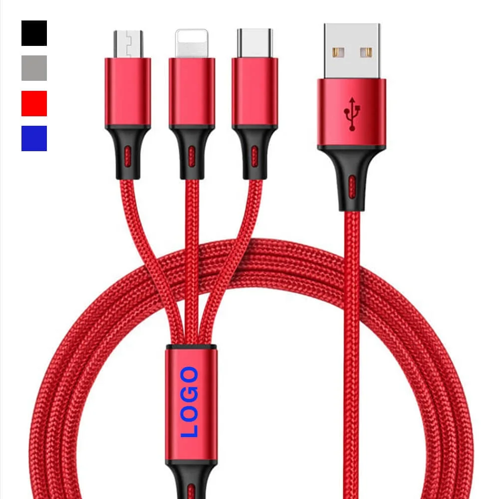 

Weekly Deals Free Shipping 3 in 1 Nylon braided Multi USB Charging Cable 1.2M 3.93ft Micro Type C 2.4A USB Cable, Silver/blue/red/black