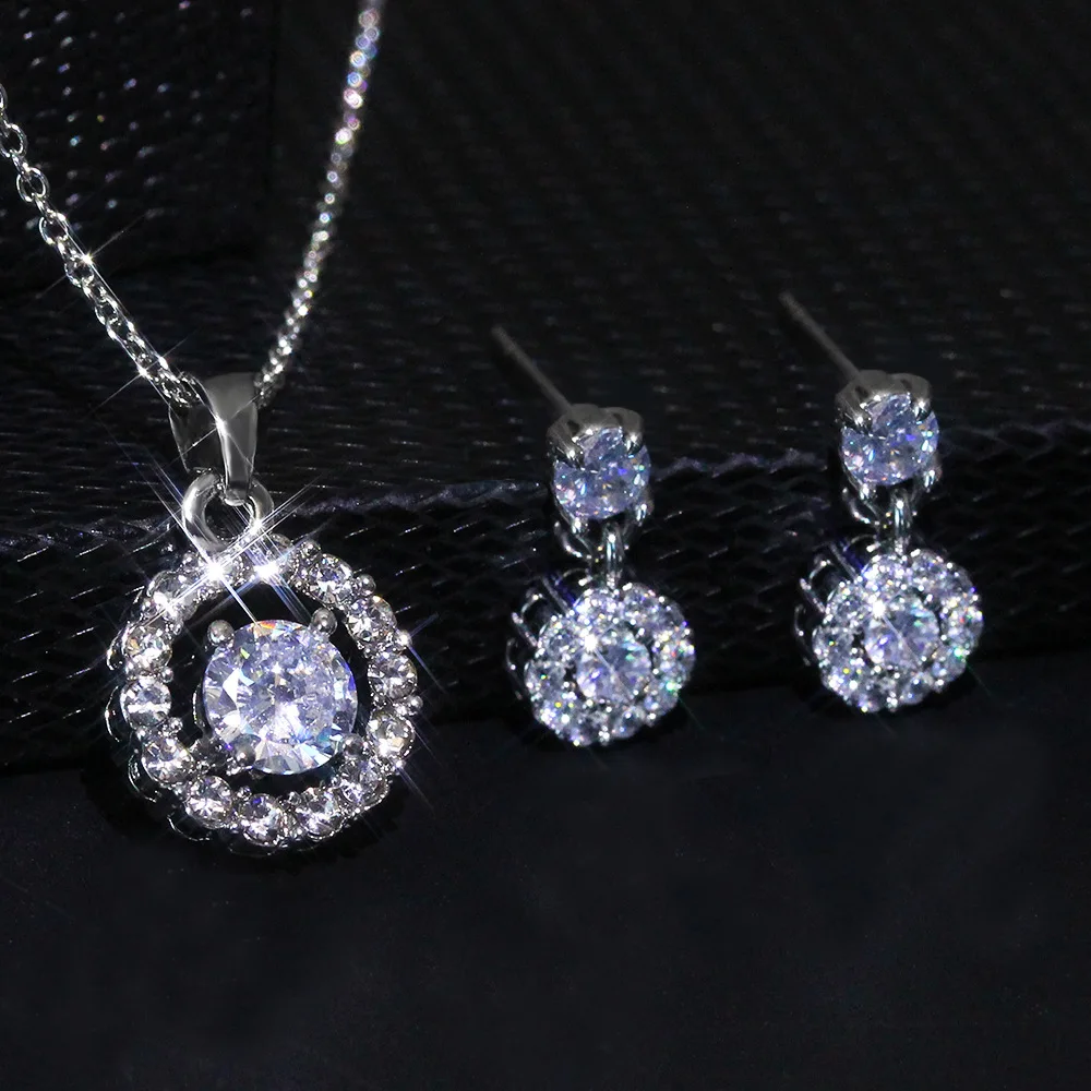 Newest Arrival Silver Plated Crystal Rhinestone Round Necklace Set Shiny Cubic Zircon Circle Jewelry Set
Newest Arrival Silver Plated Crystal Rhinestone Round Necklace Set Shiny Cubic Zircon Circle Jewelry Set