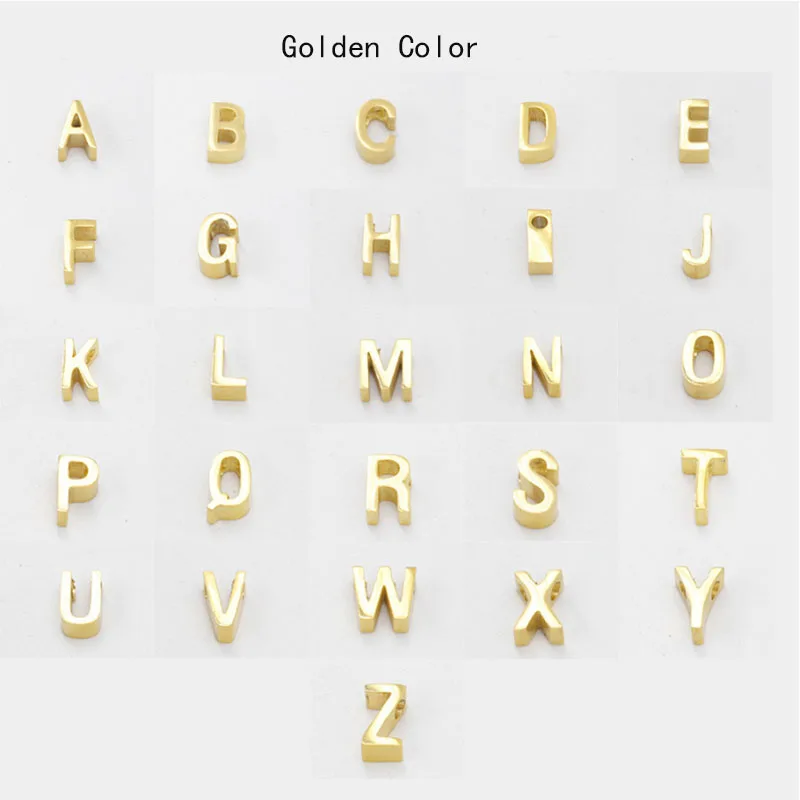

3*8mm Gold Plated Mirror Polished Stainless Steel Alphabet Bead Charm A-Z Charm Beaded 26 Initial Tiny Letter Pendant