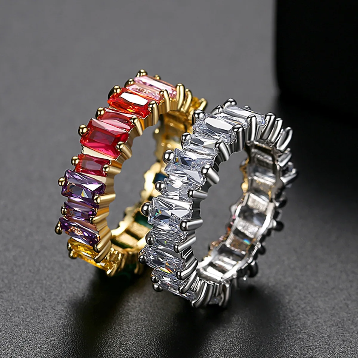 2021 Hot Sale Thin Baguette Rainbow CZ Gold Ring For Women Fashion Engagement Wedding Band Top Quality Jewelry Gift Wholesale, Picture shows
2021 Hot Sale Thin Baguette Rainbow CZ Gold Ring For Women Fashion Engagement Wedding Band Top Quality Jewelry Gift Wholesale, Picture shows