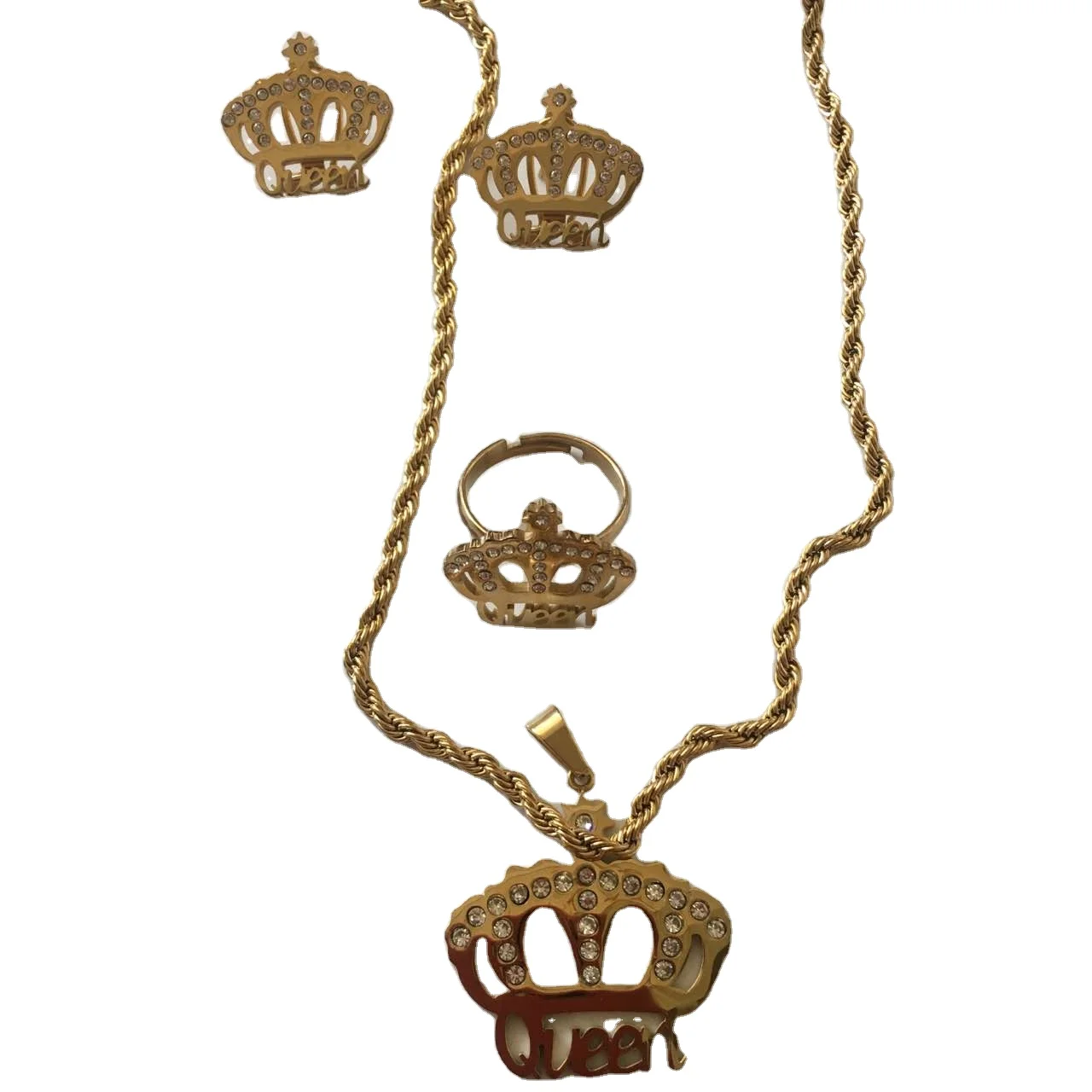 Wholesale Fashion Accessories Big Diamond Crown 18 K Gold Engagement Stainless Steel Jewelry Set
Wholesale Fashion Accessories Big Diamond Crown 18 K Gold Engagement Stainless Steel Jewelry Set