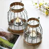 Retro candlestick candle holder metal glass crafts wrought iron hemp rope portable wooden lantern candle holder