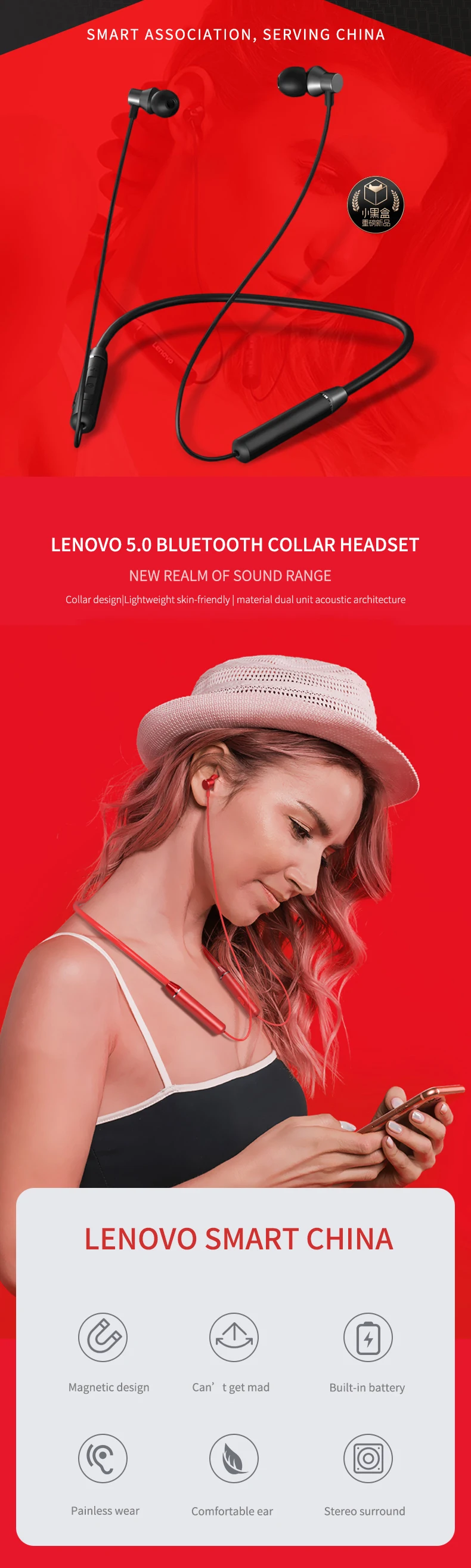 Lenovo hanging ear collar long standby battery Blue tooth wireless unisex waterproof and sweat-proof sports headphones - ANKUX.COM