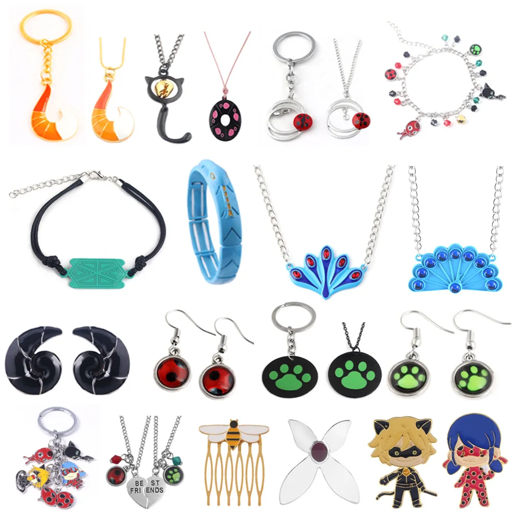 Cartoon Marinette Jewelry Collection Cat Noir Ring Ladybug Earrings Blue Peacock Keychain Pendant Necklace
Cartoon Marinette Jewelry Collection Cat Noir Ring Ladybug Earrings Blue Peacock Keychain Pendant Necklace