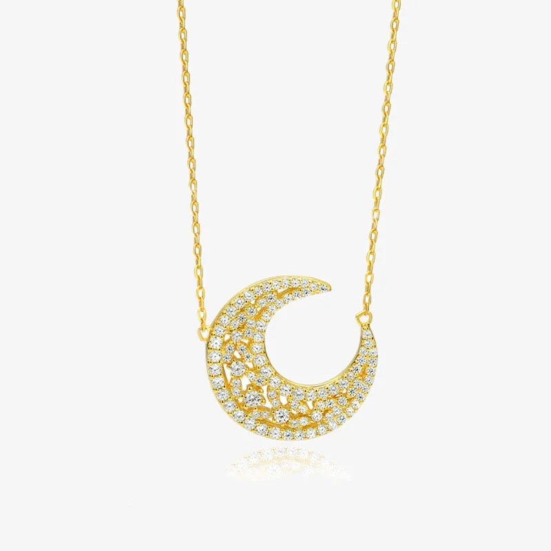 S 925 Sterling Silver Moon Shape Pendant Necklace Luxury 925 Silver Zircon CZ Moon Pendant Necklace for Women
S 925 Sterling Silver Moon Shape Pendant Necklace Luxury 925 Silver Zircon CZ Moon Pendant Necklace for Women