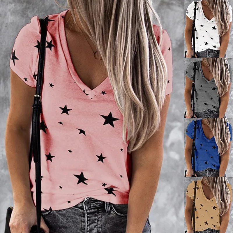 Women's fashion casual T-shirt 2021 spring and summer hot style V-neck printed short-sleeved top, Picture showed
Women's fashion casual T-shirt 2021 spring and summer hot style V-neck printed short-sleeved top, Picture showed