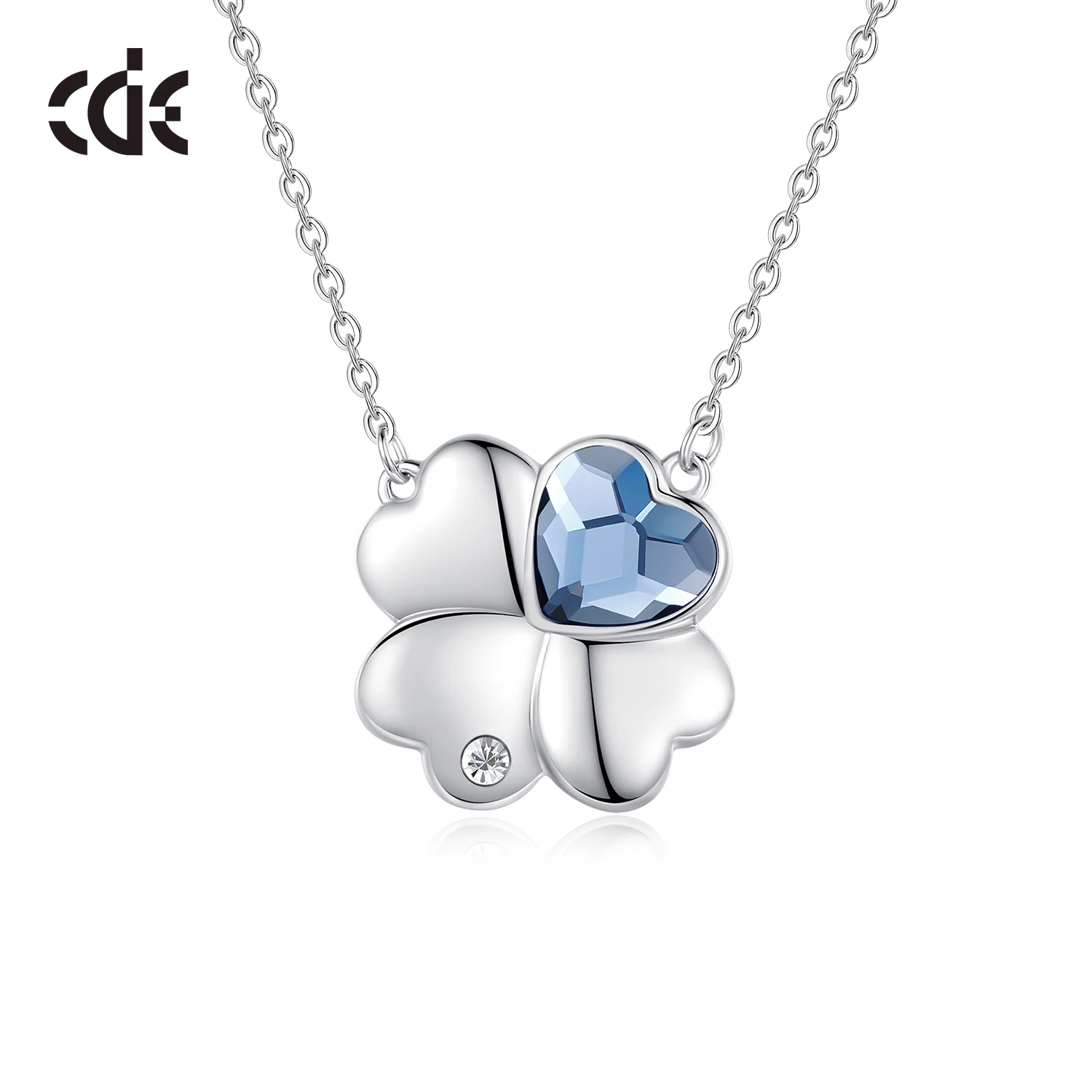 

CDE YN1212 Fine Jewelry 925 Sterling Silver Heart Crystal Necklace Four-Leaf Clover Pendant Lucky Necklaces For Girl Gift