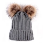 Kid double pom pom winter warm knit hat for child wholesale