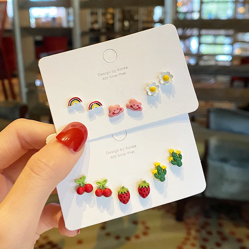 Cute cartoon fruit bear smile face colorful design summer Korean studs earring for women set, As picture
Cute cartoon fruit bear smile face colorful design summer Korean studs earring for women set, As picture