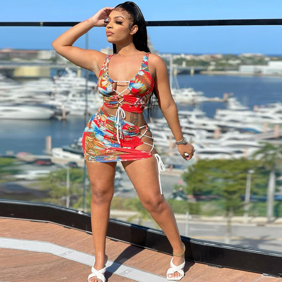 Kliou K21S02073 Summer Bandage Side Hollow Out Floral Printed Women Skirt Set 2 Piece Set Women
Kliou K21S02073 Summer Bandage Side Hollow Out Floral Printed Women Skirt Set 2 Piece Set Women
