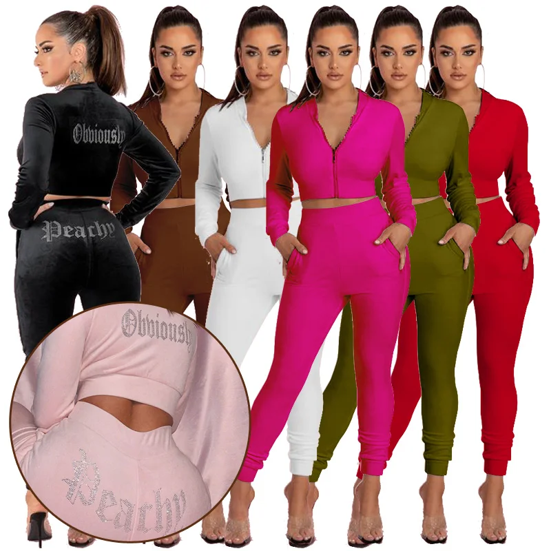 2021 New Autumn and Winter plus size women clothing zipper Long sleeve Short top Slim velvet two piece set for women
2021 New Autumn and Winter plus size women clothing zipper Long sleeve Short top Slim velvet two piece set for women