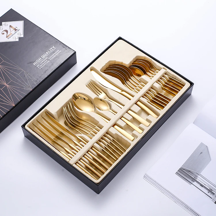 24Pcs High Quality Hotel Luxury Wedding Gift Colored Polished Plated Metal Stainless Steel Wedding Flatware Set Gold Cutlery Set
24Pcs High Quality Hotel Luxury Wedding Gift Colored Polished Plated Metal Stainless Steel Wedding Flatware Set Gold Cutlery Set