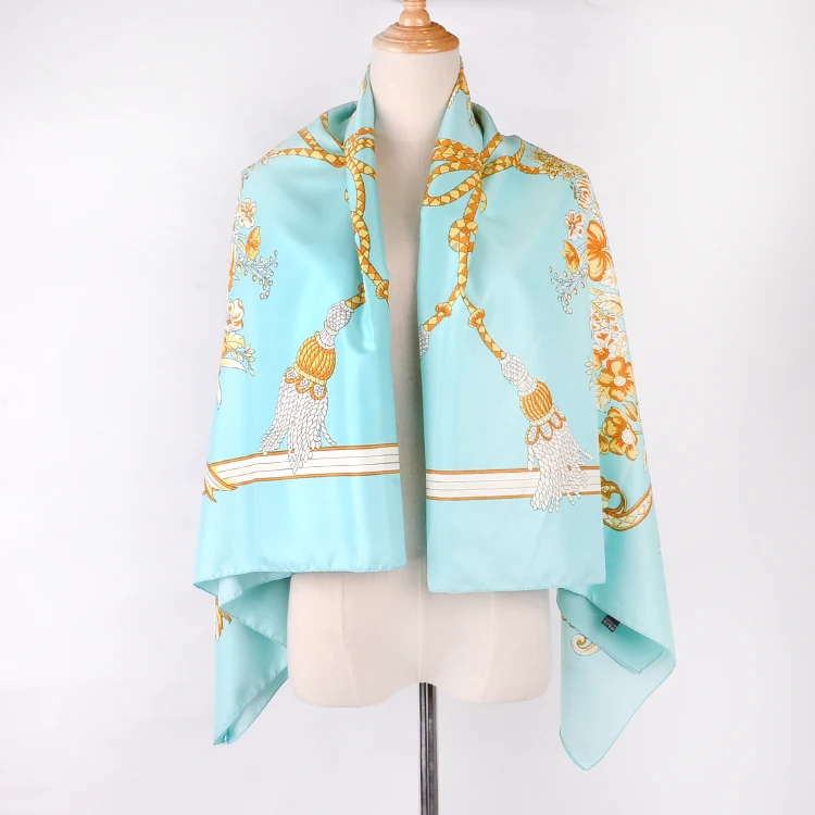 Fashion Custom Design FENNYSUN 130*130cm Large Long Twill Square Satin Polyester Silk Wholesale Shawl Neck Scarf