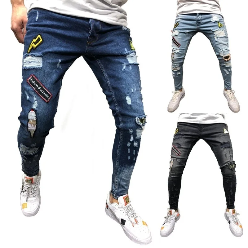 2021 European American Custom Design Badge-label trousers scratched thin Men jeans
2021 European American Custom Design Badge-label trousers scratched thin Men jeans