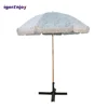 china 200cm wooden round luxury premium cotton beach umbrella with fringe