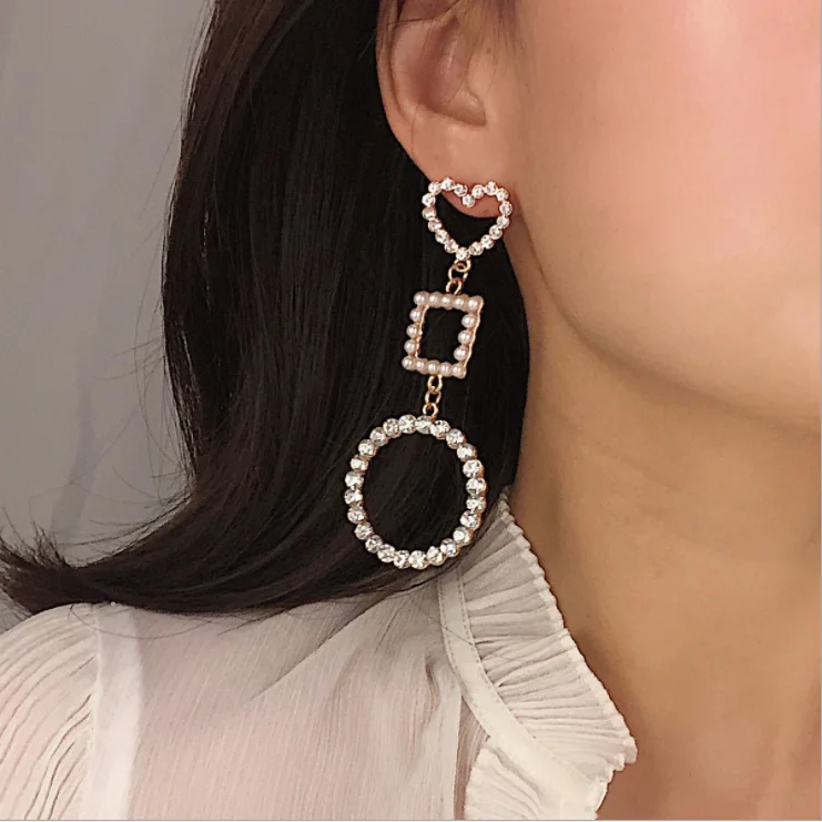 Temperamental Long Geometric Square Pearl Earrings Crystal Big Hoop Earrings Heart Round Studs, White
Temperamental Long Geometric Square Pearl Earrings Crystal Big Hoop Earrings Heart Round Studs, White
