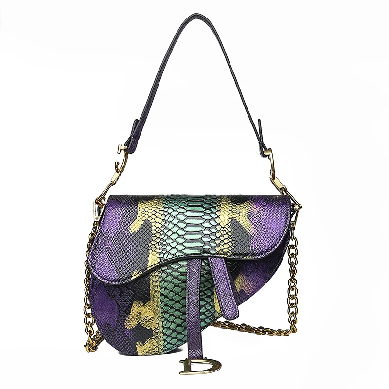 New Design Fashion Women Chain Shoulder Handbag Versatile Colorful Snakeskin Saddle Bag
New Design Fashion Women Chain Shoulder Handbag Versatile Colorful Snakeskin Saddle Bag