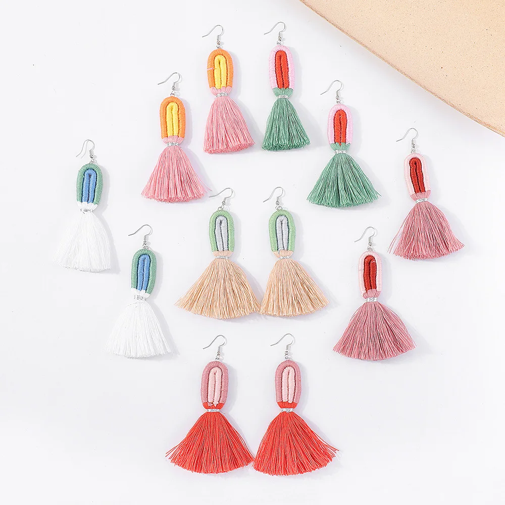 BOHO Ethnic Colorful Cotton Thread Tassel Dangle Earring Bohemian Handmade Woven Fringe Tassel Earrings For Lady
BOHO Ethnic Colorful Cotton Thread Tassel Dangle Earring Bohemian Handmade Woven Fringe Tassel Earrings For Lady