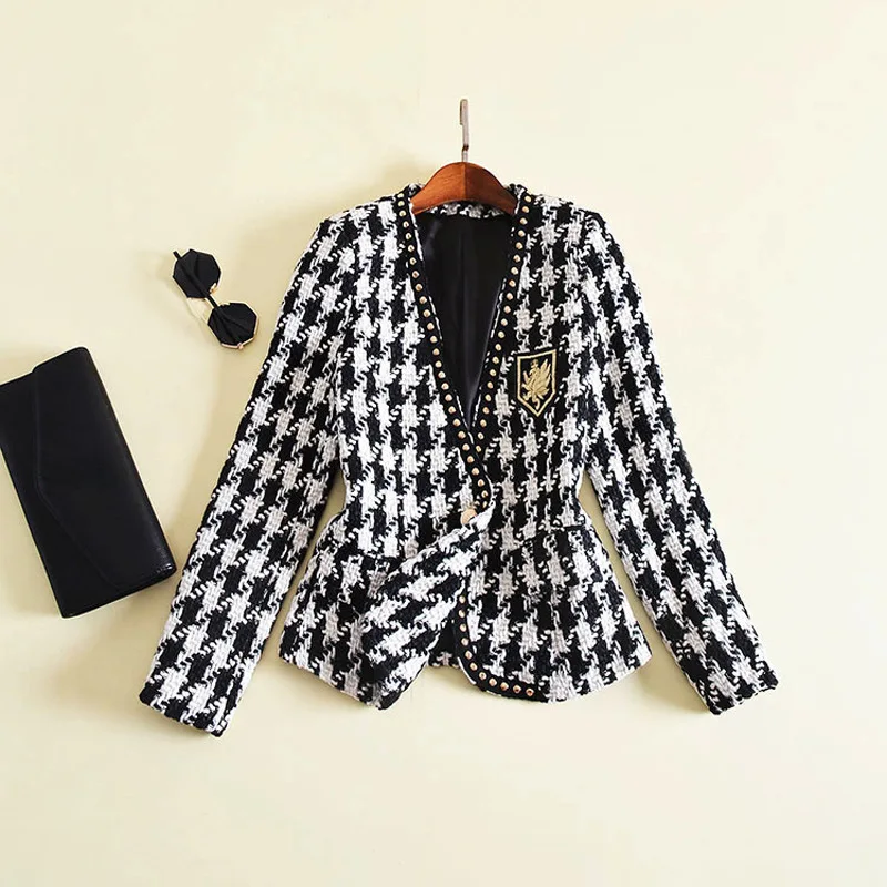 2020 Autumn Designer tweed houndstooth Blazer Jacket Women's double breast Blazer
2020 Autumn Designer tweed houndstooth Blazer Jacket Women's double breast Blazer