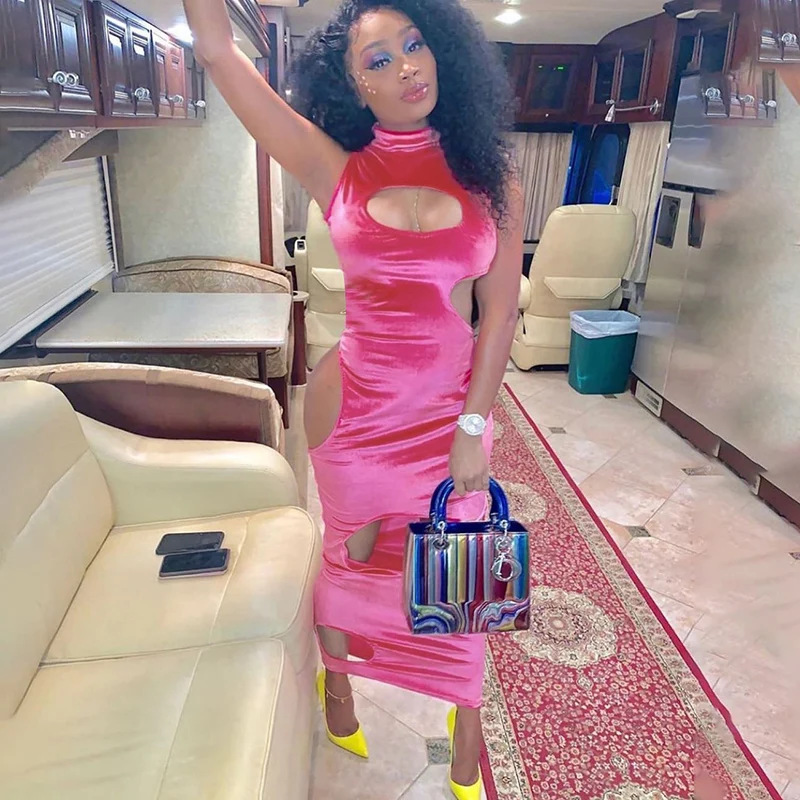 Velvet Cut Out Turtle Neck Sleeveless Holes Bodycon Maxi Sexy Women Solid Outfit 2021 Spring Summer Evening Party Long Dress, Customized color
Velvet Cut Out Turtle Neck Sleeveless Holes Bodycon Maxi Sexy Women Solid Outfit 2021 Spring Summer Evening Party Long Dress, Customized color