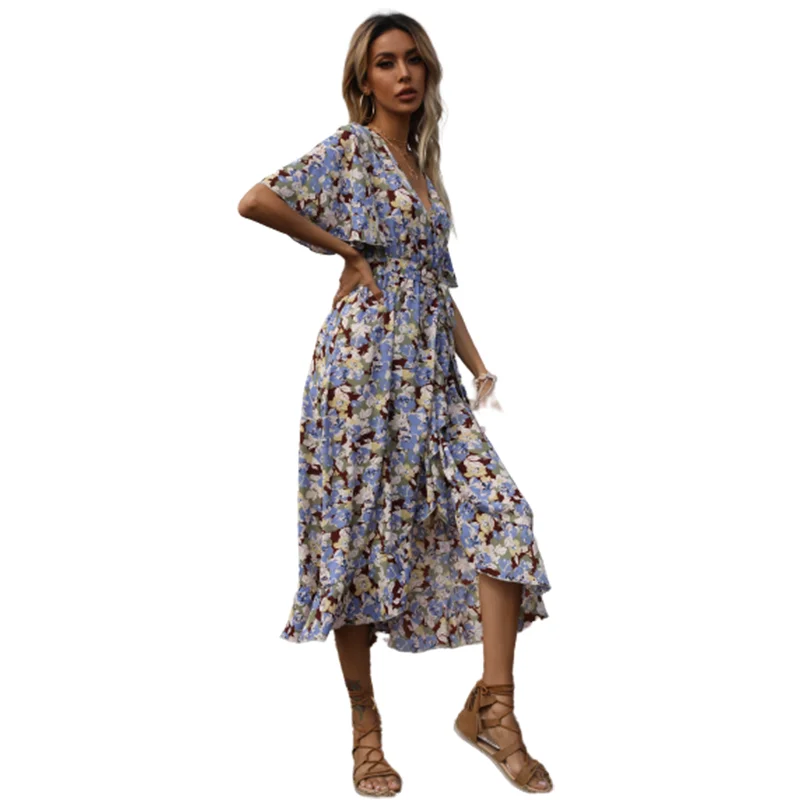 Factory manufacturer women dress flowers stylish sexy smart maxi floral dress, Blue
Factory manufacturer women dress flowers stylish sexy smart maxi floral dress, Blue