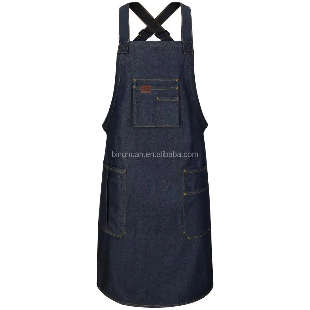 wholesale hot selling blue denim cross back bar barista apron