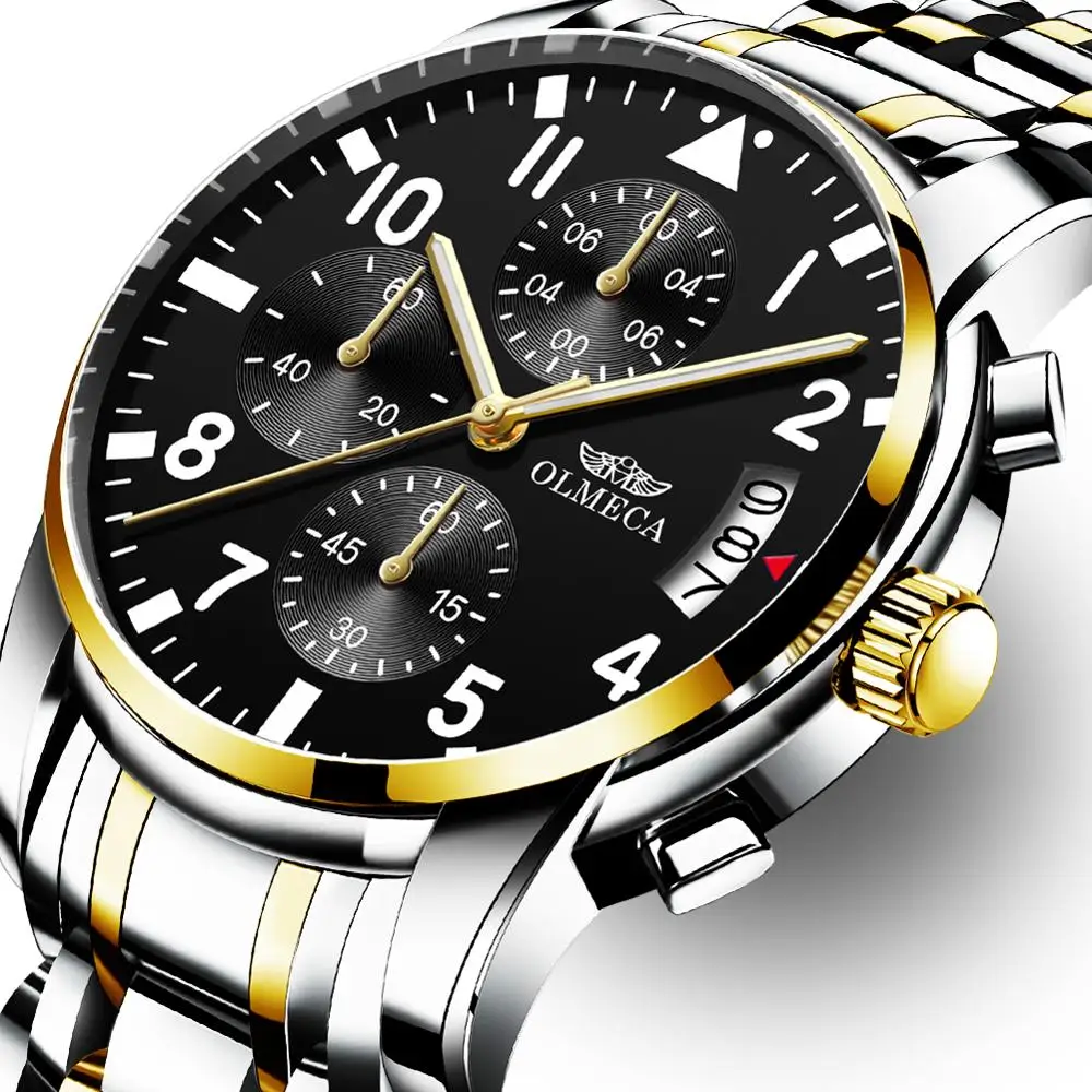 OLMECA 0830 accurate gold male quartz watch complications steel Strap water resistant Chronograph character explorer hand watch
OLMECA 0830 accurate gold male quartz watch complications steel Strap water resistant Chronograph character explorer hand watch