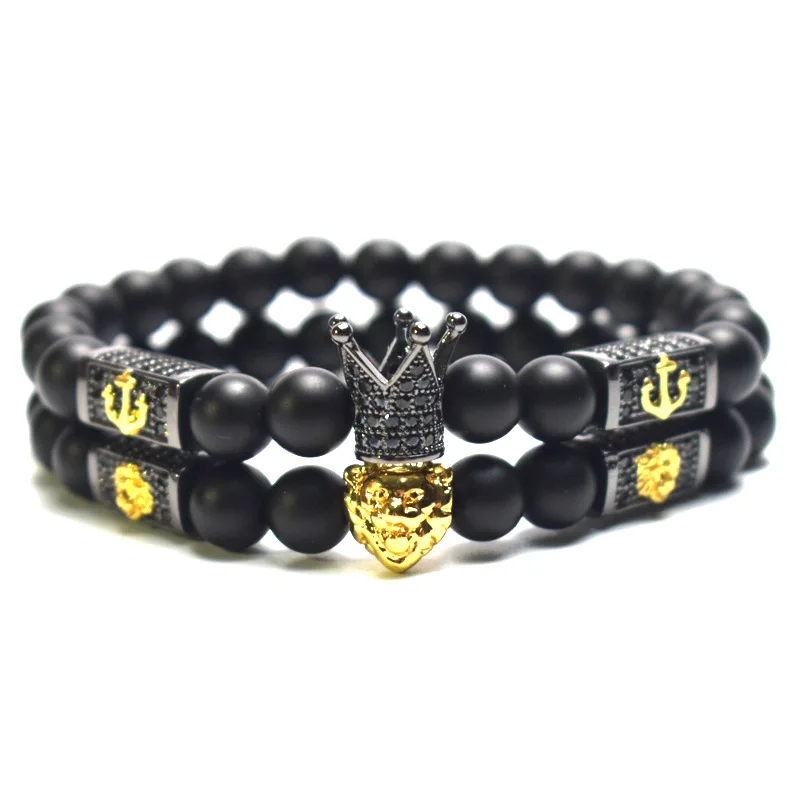 European Fashion Men's 2Pcs/Set Elastic 8mm Matte Black Stone Geometric CZ Beads Royal Crown Lion Head Bracelet Set
European Fashion Men's 2Pcs/Set Elastic 8mm Matte Black Stone Geometric CZ Beads Royal Crown Lion Head Bracelet Set