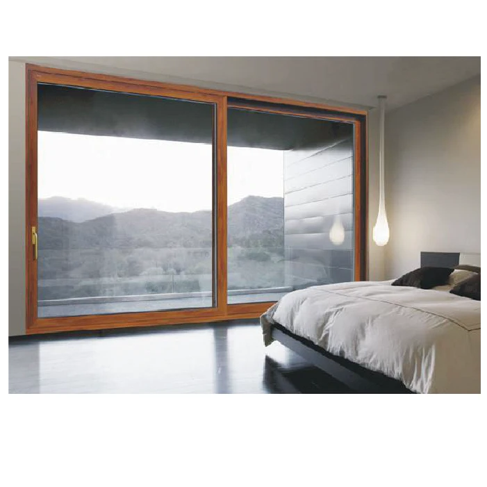 Topwindow Luxurious High Cost Automatic Blinds Inside Heavy Aluminum Wood Color Super Large Door Panel Lift Sliding Door