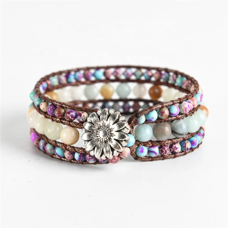 Boho Handmade Natural Stone Beads 3 Row Wide Leather Wrap Wrist Statment Bracelet Jewelry Charms
Boho Handmade Natural Stone Beads 3 Row Wide Leather Wrap Wrist Statment Bracelet Jewelry Charms