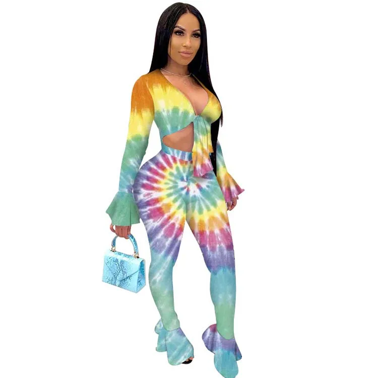 2021 Fashion Wholesale casual tie dye printing set sexy flare sleeves flared pants outfits fall women sets two piece outfits
2021 Fashion Wholesale casual tie dye printing set sexy flare sleeves flared pants outfits fall women sets two piece outfits
