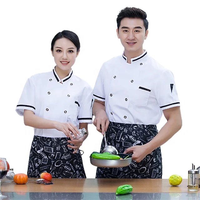 

SunYue Black Chef And Waiter Uniform Short Sleeve Kitchen Restaurant Chef Cook Jackets Catering Breathable Work Shirts, White