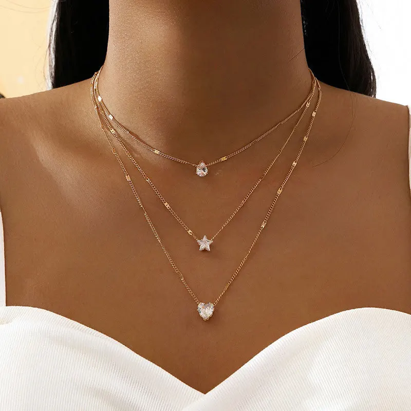 Hot Water Drop Stars Love Three-layer Necklace Female Crystal Zircon Pendant Collar Chain Collarbone Chain Wholesale
Hot Water Drop Stars Love Three-layer Necklace Female Crystal Zircon Pendant Collar Chain Collarbone Chain Wholesale