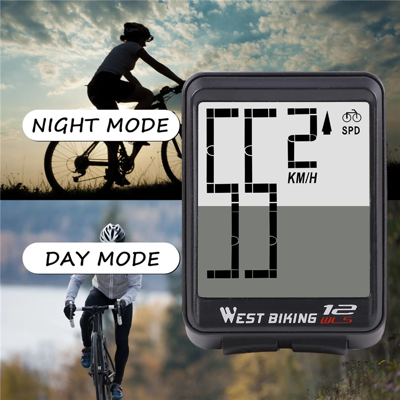 WEST BIKING Large Size Screen Bike Computer Wireless Rainproof Backlight Speedometer Odometer Cycling Stopwatch Bicycle Computer