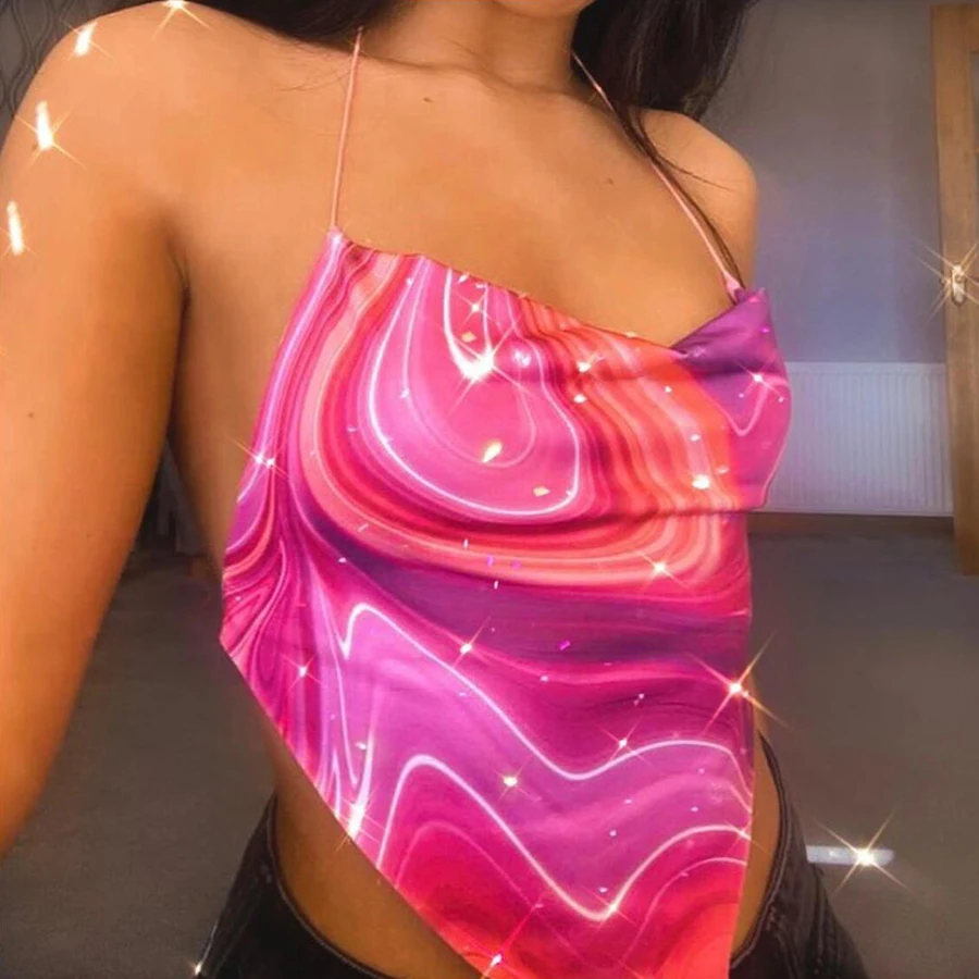 2021 New Summer Backless Bandage Print Simple Halter Crop Top Clubwear Slim Basic Straps Women Camis
2021 New Summer Backless Bandage Print Simple Halter Crop Top Clubwear Slim Basic Straps Women Camis
