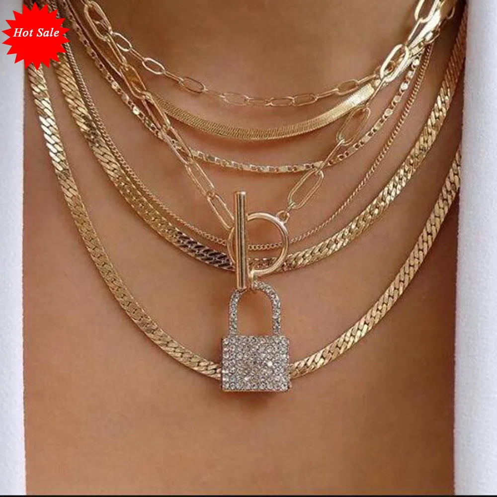Amazon Dropshipping Hot Fashion Punk Style Alloy Multi-layer Necklace Creative Geometric Lock Pendants, Women Necklace Wholesale, As picture
Amazon Dropshipping Hot Fashion Punk Style Alloy Multi-layer Necklace Creative Geometric Lock Pendants, Women Necklace Wholesale, As picture