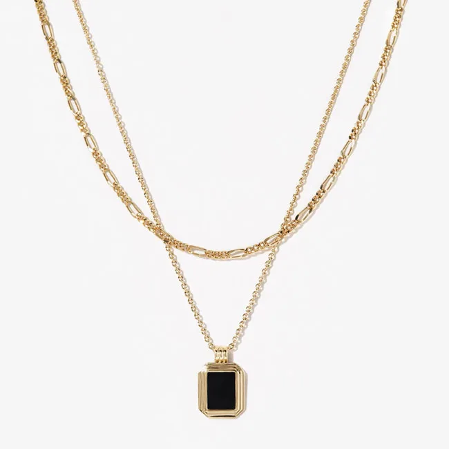 Wholesale two thick gold chain with rectangle black onyx gem pendent layered necklace set
Wholesale two thick gold chain with rectangle black onyx gem pendent layered necklace set