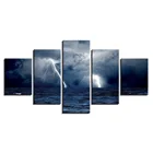 100% Polyester Canvas Art Set Wholesale Canvas Prints Seascape Painting Giclee Art Lightning on The Ocean Pictures for Home