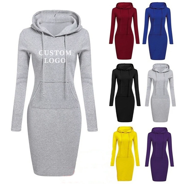 

2021 new plain pockets pullover women casual long sleeve hoodie dress, Red, gray, pink, purple, yellow, royal blue, big red, camel