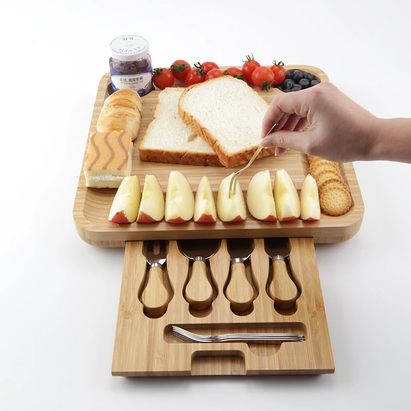 

Unique Bamboo Cheese Board Knife Set Fancy House Warming Gift Unique Gift for Wedding - Perfect Choice, Picture