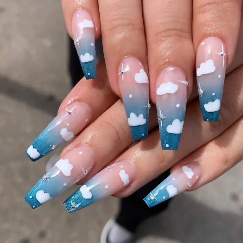 sky blue Clouds ombre press on nails diamond press on nails artificial nail tips false
sky blue Clouds ombre press on nails diamond press on nails artificial nail tips false