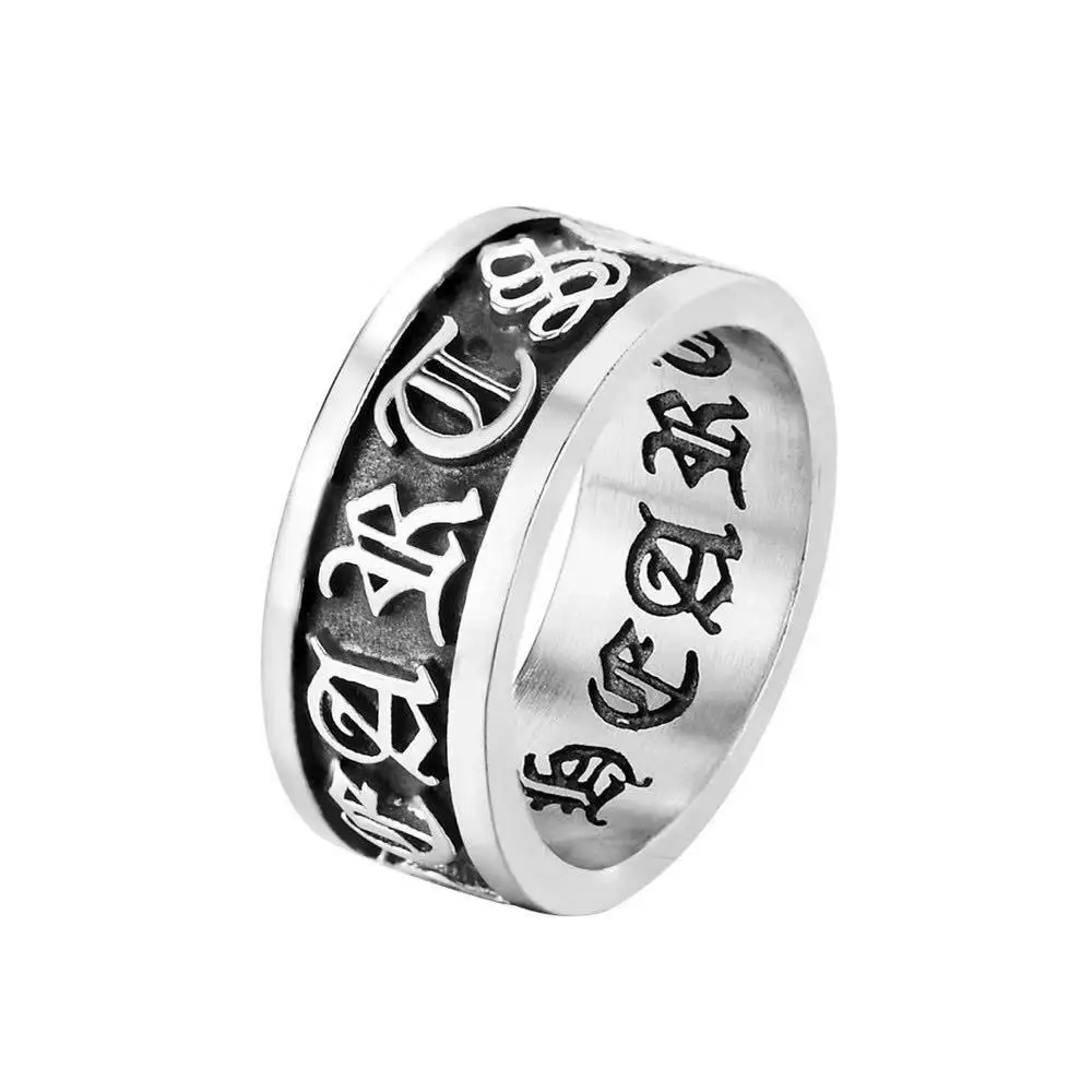 Stainless steel six character Zhenyan retro ring fashion personality men's titanium steel casting ring
Stainless steel six character Zhenyan retro ring fashion personality men's titanium steel casting ring