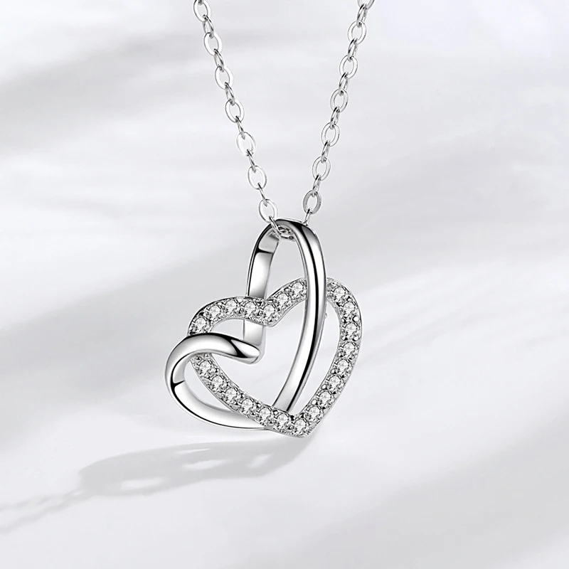 925 Sterling Silver double heart-shaped pendant elegant women diamond necklace jewelry gift
925 Sterling Silver double heart-shaped pendant elegant women diamond necklace jewelry gift